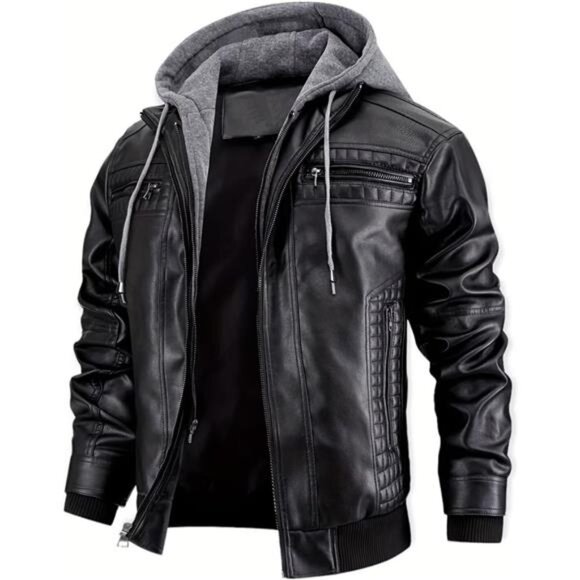 Mens Faux Leather Jacket Motorcycle Biker Jackets Waterproof Windproof